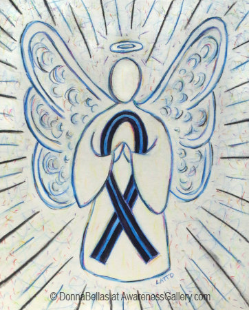 Blue and Black Awareness Ribbon Angel Art
