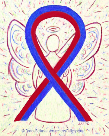 Red and Blue Awareness Ribbon Angel Watercolor Art Painting