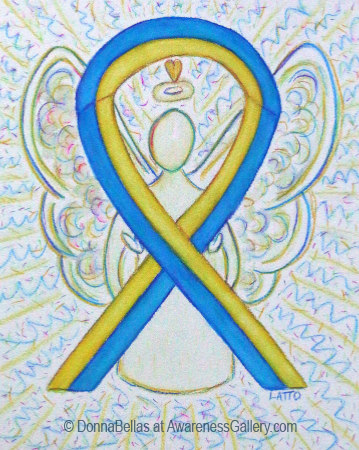 Blue and Yellow Awareness Ribbon Angel Art