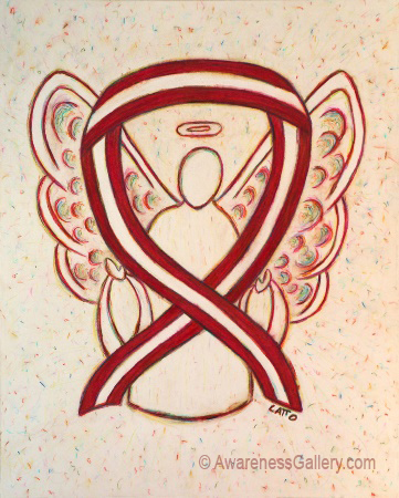 Burgundy and Ivory Head and Neck Cancers Awareness Ribbon Angel Art Painting