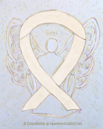 Ivory or Cream Awareness Ribbon Angel Art Painting