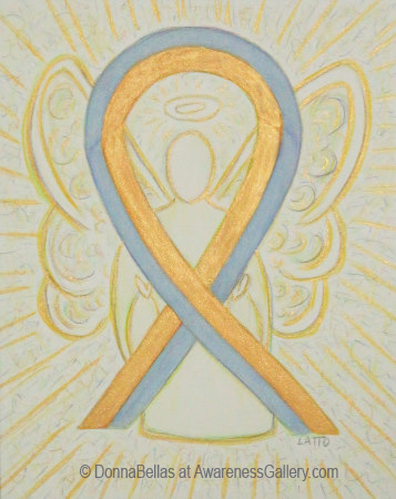 Gold and Gray Pediatric Brain Cancer Awareness Ribbon Angel Art