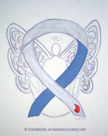 IDDM Diabetes Gray and Blue with Blood Drop Awareness Ribbon Angel Art Painting