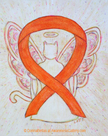 Orange Animal Cruelty Cat  Awareness Ribbon Angel Painting Art