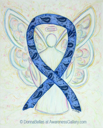 Blue Paisley Awareness Ribbon Angel Painting Art