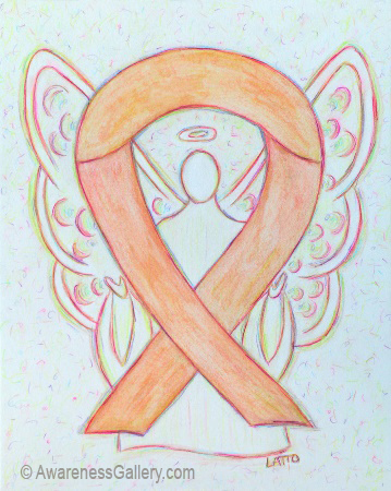 Peach Uterine and Endometrial Cancer Awareness Ribbon Angel Art Painting