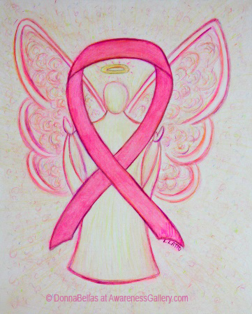 Pink Awareness Ribbon Breast Cancer Angel Painting Art