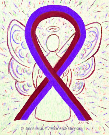 Purple and Burgundy Awareness Ribbon Angel Art Painting for Chronic Migraines
