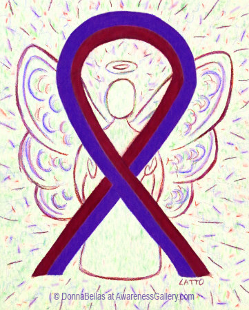 Purple and Burgundy Awarness Ribbon Angel for Chronic Migraines Awareness