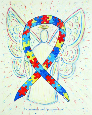 Autism Spectrum Disorder (ASD) Puzzle Piece Awareness Ribbon Angel Painting Art