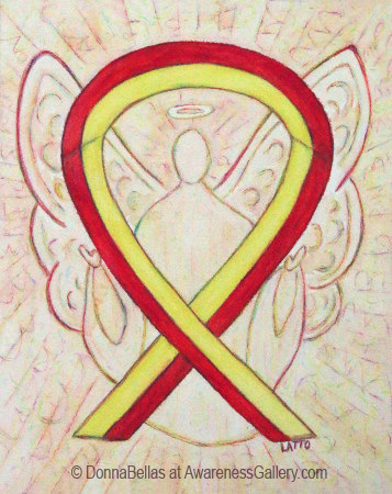 Red and Yellow Awareness Ribbon Angel Art