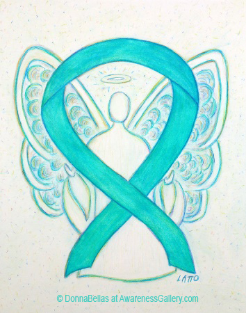 Light Teal Awareness Ribbon Angel Painting Art
