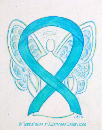 Turquoise Blue Awareness Ribbon Angel Painting Art
