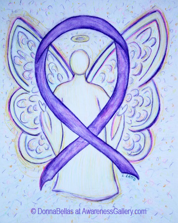 Orchid Violet Sunrise Awareness Ribbon Angel Painting Art