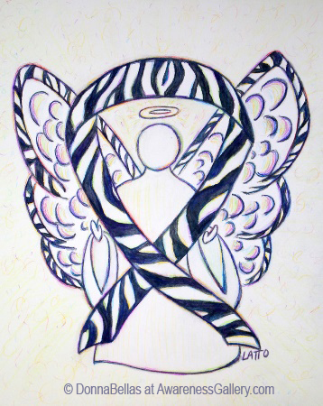 Rare Disease Zebra Stripes  Awareness Ribbon Angel Painting Art