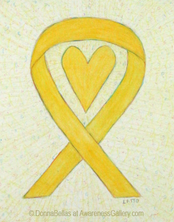 Yellow Awareness Ribbon Heart Art