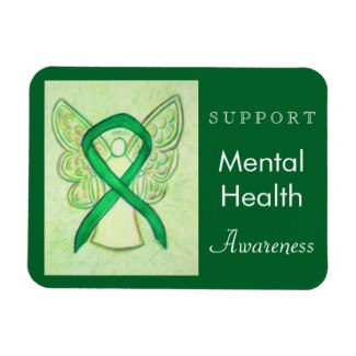 Support Mental Health Green Awareness Ribbon Guardian Angel Custom Magnets